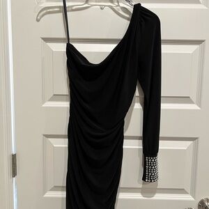 Little Black Dress Form Fitting with Rhinestones